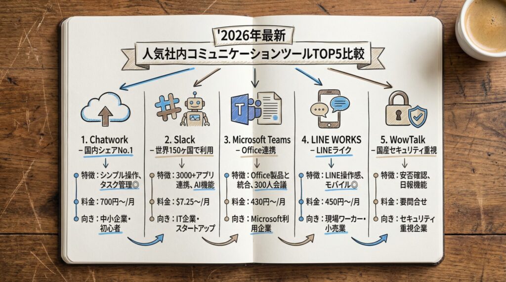 3. 【2026年最新】人気の社内コミュニケーションツールTOP5徹底比較