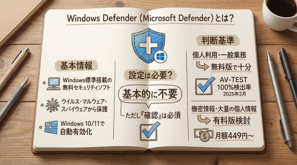 1. 結論：Windows Defenderとは何か、設定は必要か